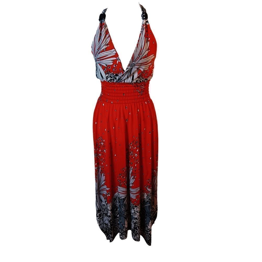 Red Floral Halter Maxi Dress
